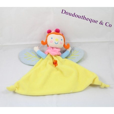 Doudou Fée Katherine Roumanoff jaune marionnette fleur