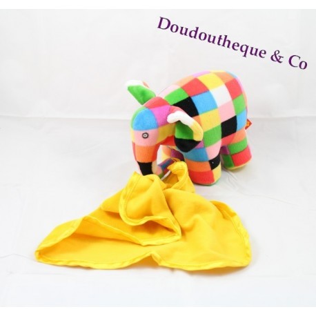 Peluche Elephant ELMER mouchoir jaune Peluche Elephant ELMER mouchoir jaune
