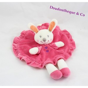 Doudou conejo plano NICOTOY redondo rosa naranja bordado corazón