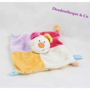 Doudou plat Souris bébé rêve blanche rose violet et jaune