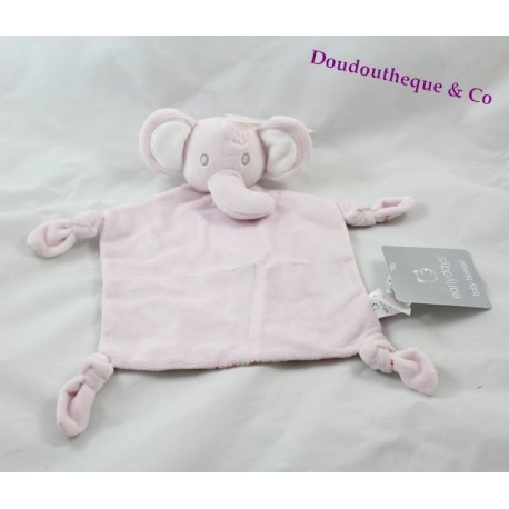 Doudou plat éléphant PRIMARK EARLY DAYS rose fleuris 30 cm