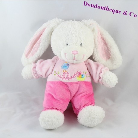 Doudou Lapin Beige TEX BABY Pyjama Violet Col Beige 33cm Doudou Lapin Beige TEX BABY Pyjama Violet Col Beige 33cm
