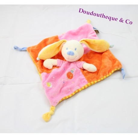 Doudou flat rabbit MOTS OF orange pink Leclerc 21 cm