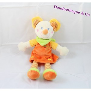 Peluche souris MOTS D'ENFANTS robe orange Leclerc 34 cm