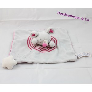 Doudou plat  Souris OBAIBI gris et rose étoile - une souris pour t'apprendre le jeu 30 cm