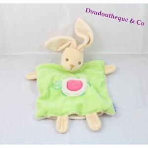 Doudou títere plano conejo tortuga verde KALOO 26 cm