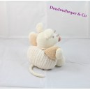 Peluche Souris KALOO Feuille nature beige et blanc 18 cm