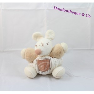 Peluche Souris KALOO Feuille nature beige et blanc 18 cm