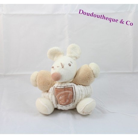 Peluche Souris KALOO Feuille nature beige et blanc 18 cm