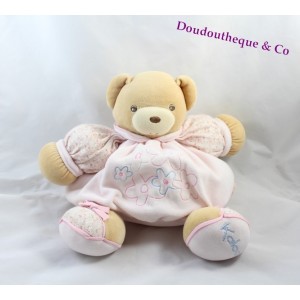 Peluche, doudou patapouf ours KALOO rose fleurs brodées 