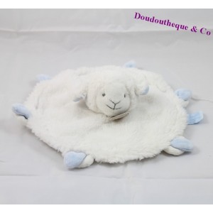 Doudou plat Agneau Mouton DOUDOU ET COMPAGNIE blanc et bleu