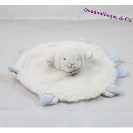 Doudou plat Agneau Mouton DOUDOU ET COMPAGNIE blanc et bleu