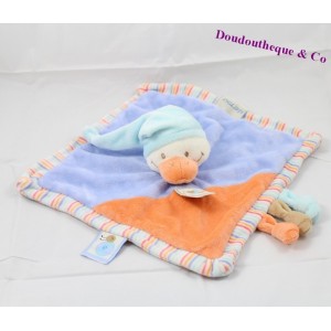 Flat cuddly toy Duck NATTOU Les Z'amis puppet blue orange 27 cm