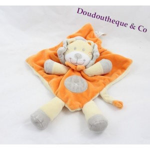 Doudou plat lion NICOTOY orange et gris