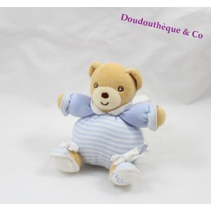 Mini doudou ours KALOO bleu rayé blanc attache tétine 12 cm