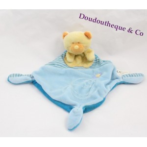 Doudou plat ours losange VETIR bleu abeille noeuds