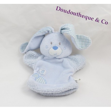 Doudou lapin BERLINGOT marionnette bleu 19 cm