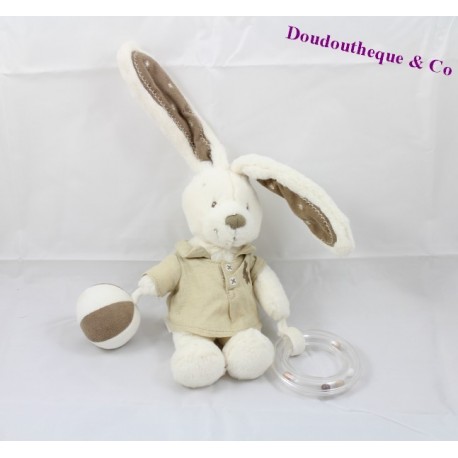 Doudou of activity rabbit POMMETTE white and brown 20cm