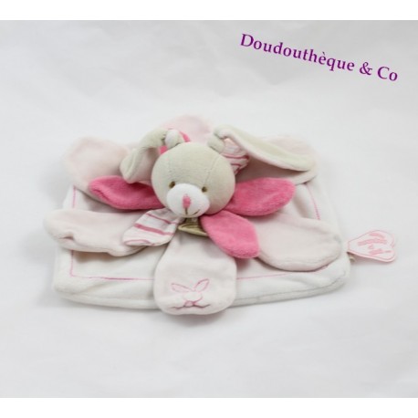 Flaches Kaninchen Kuscheltier DOUDOU ET COMPAGNIE Celestine Blütenblatt rosa weiß 23 cm