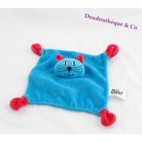 Doudou flachen Katze blau Marke Wäsche auf Katze 20 x 20 cm Doudou flachen Katze blau Marke Wäsche auf Katze 20 x 20 cm