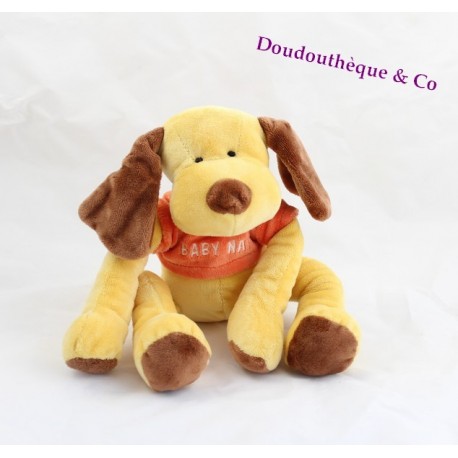 Doudou Chien Jaune Et Marron BABY NAT’ Pull Orange 25cm