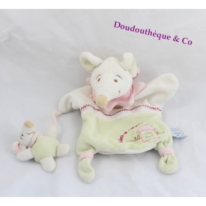 Doudou puppet mouse and his baby DOUDOU AND COMPAGNIE Green Barbotine 26 cm