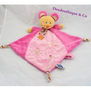 Doudou palabras de ratón plano de niños Rosa Rhombus Leclerc 45 cm bordados