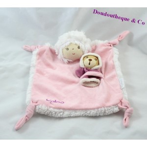 Doudou plat poupon KALOO Igloo bébé ours rose noeud 23 cm