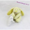 Doudou lapin DOUDOU ET COMPAGNIE jaune mouchoir blanc fleur 16 cm