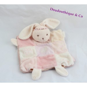 Decke flache Puppe Kaninchen KALOO Lilirose rosa beige quadratische Kronenblume