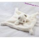 Doudou plat ours NICOTOY blanc foulard bandanas marron 24 cm