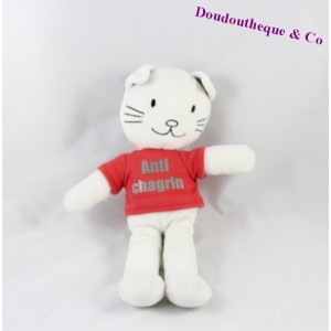 Doudou chat TAPE A L'OEIL tee shirt rouge Anti chagrin 26 cm