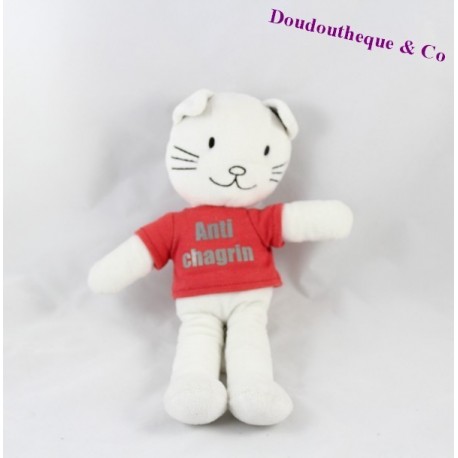 Doudou Katze TAPE A l ' oeil rotes T-Shirt anti Trauer 26 cm
