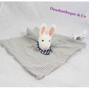 Doudou flach kaninchen IKEA LEKA gestreift grau weiß Tücher blau erbsen weiß 27 cm