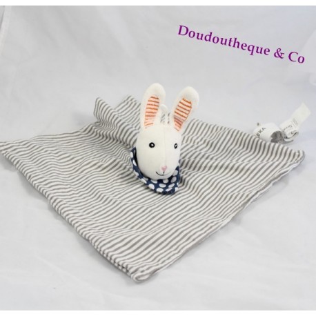 Doudou flach kaninchen IKEA LEKA gestreift grau weiß Tücher blau erbsen weiß 27 cm Doudou flach kaninchen IKEA LEKA gestreift grau weiß Tücher blau erbsen weiß 27 cm