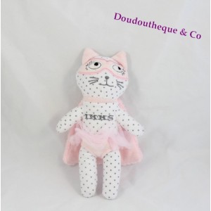 Doudou Katze IKKS Superhelden Tutu Kap Maske Grau Pink White Pea 20 cm