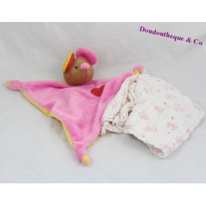 Doudou plat Souris rose coeur CREATIVTOYS