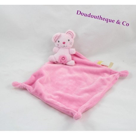 Doudou semi plat souris NICOTOY rose 26 cm