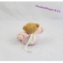 Mini doudou ours KALOO lilirose rose carreaux attache tétine 13 cm