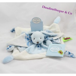 Doudou et Compagnie Lapin plat bleu fleuri tatoo