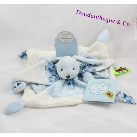 Doudou et Compagnie Lapin plat bleu fleuri tatoo