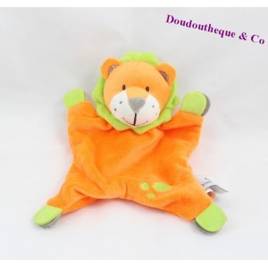 Doudou plat lion U TOUT PETITS orange vert 22 cm