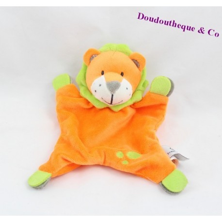 Doudou lion flat U all orange green small 22 cm
