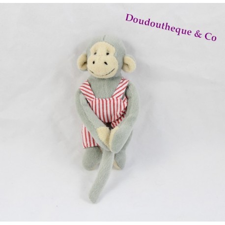 Mini doudou Singe Popi BAYARD Leo et Popi salopette rayé rouge 12 cm