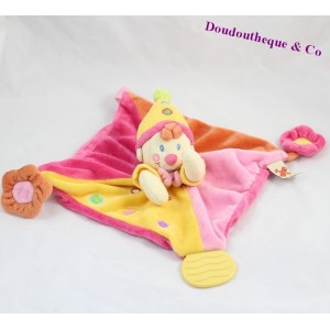 Doudou plat Clown NICOTOY jaune orange rose