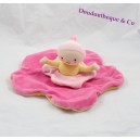 Doudou plat poupée Katherine Roumanoff fleur rose et jaune Dim Dam Doum Moulin Roty