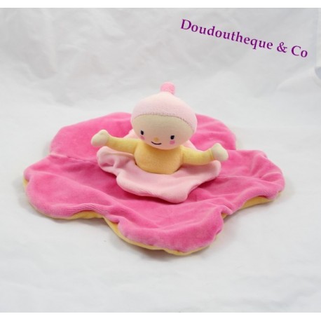Doudou plat poupée Katherine Roumanoff fleur rose et jaune Dim Dam Doum Moulin Roty Doudou plat poupée Katherine Roumanoff fleur rose et jaune Dim Dam Doum Moulin Roty