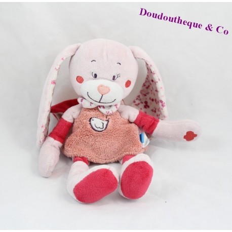 Doudou plat Lapin TEX BABY fleurs oiseau rose rouge 20 cm Doudou plat Lapin TEX BABY fleurs oiseau rose rouge 20 cm