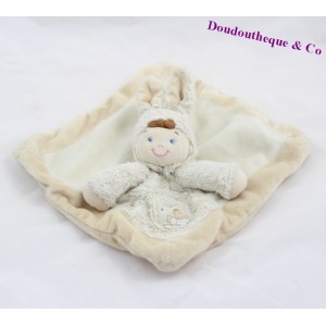 Doudou flacher Junge verkleidet als Kaninchen NICOTOY beige 21x21cm