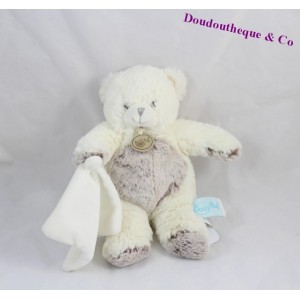 Doudou bear BABY NAT' The flakes brown white bear with handkerchief 20 cm